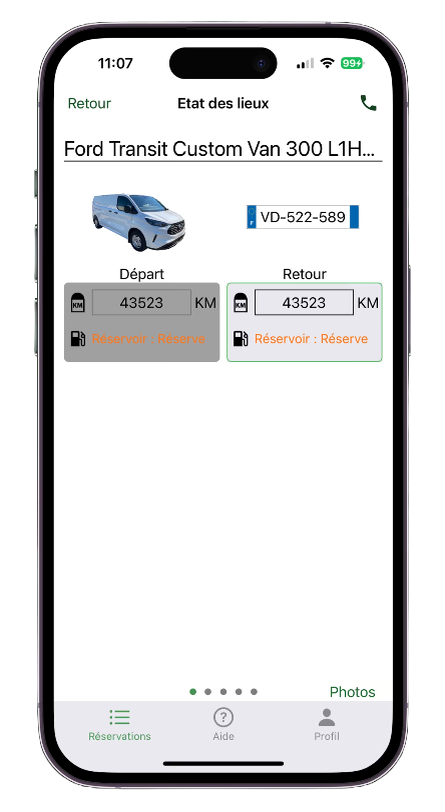 Écran AutoAccess — Check-out, restitution