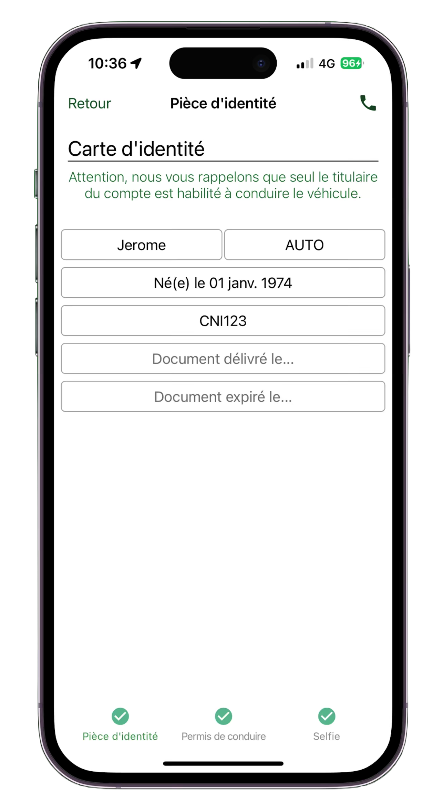 Écran AutoAccess — Identification, pièces conducteur